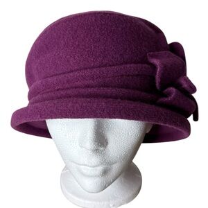 PARKHURST Purple Wool Fleece Cloche Hat Flower Made In Canada
